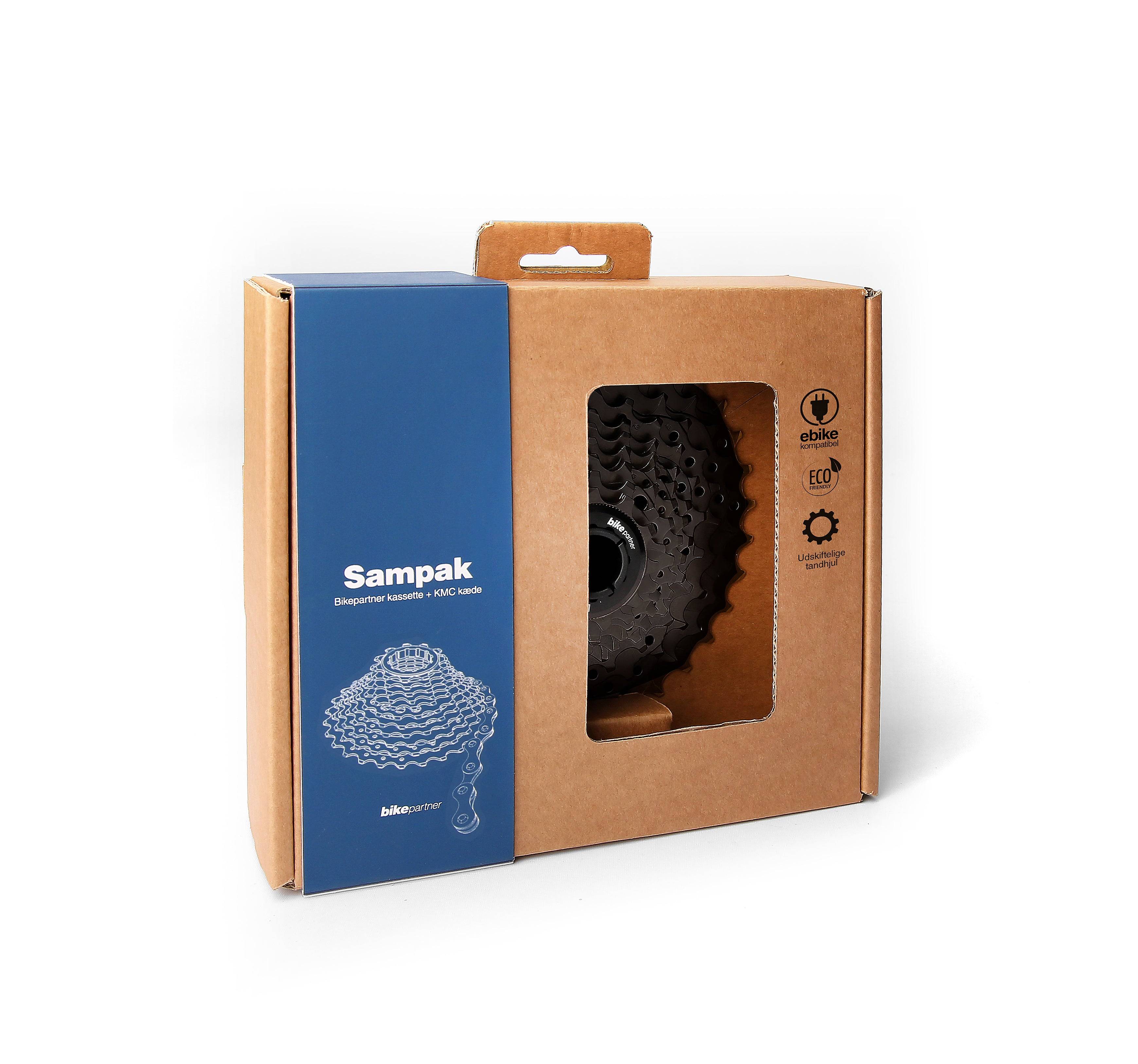 Sampak Bikepartner E-Bike 9sp 11-32t Road/MTB (sort) med KMC E9S 1/2x11/128" kæde (sølv/sort) 136 led. 11-13-15-17-19-21-24-28-32t
