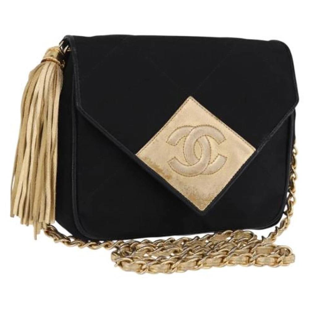 Chanel Vintage Pre-owned Satin Skuldertaske - Vintage - Dame - Sort - ONE SIZE - Uld