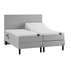 Temprakon boxelevationsseng inkl. sengeben (Light Grey, Sorte metal sengeben, B160 x L200 cm, 2 enkelte topmadrasser)