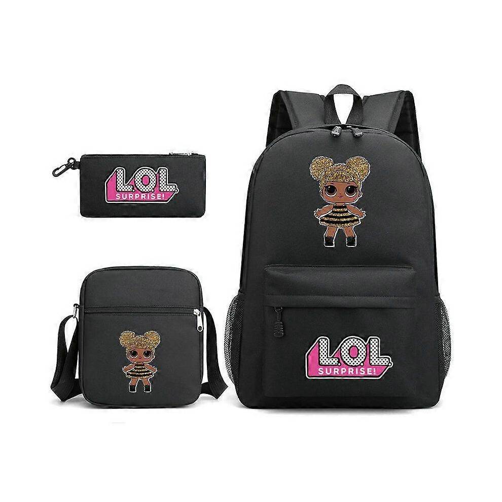 (3pcs set, 9) LOL Surprise Dolls Children School Backpacks for Girls Cute Cartoon Waterproof Lightweight Kids School Bag