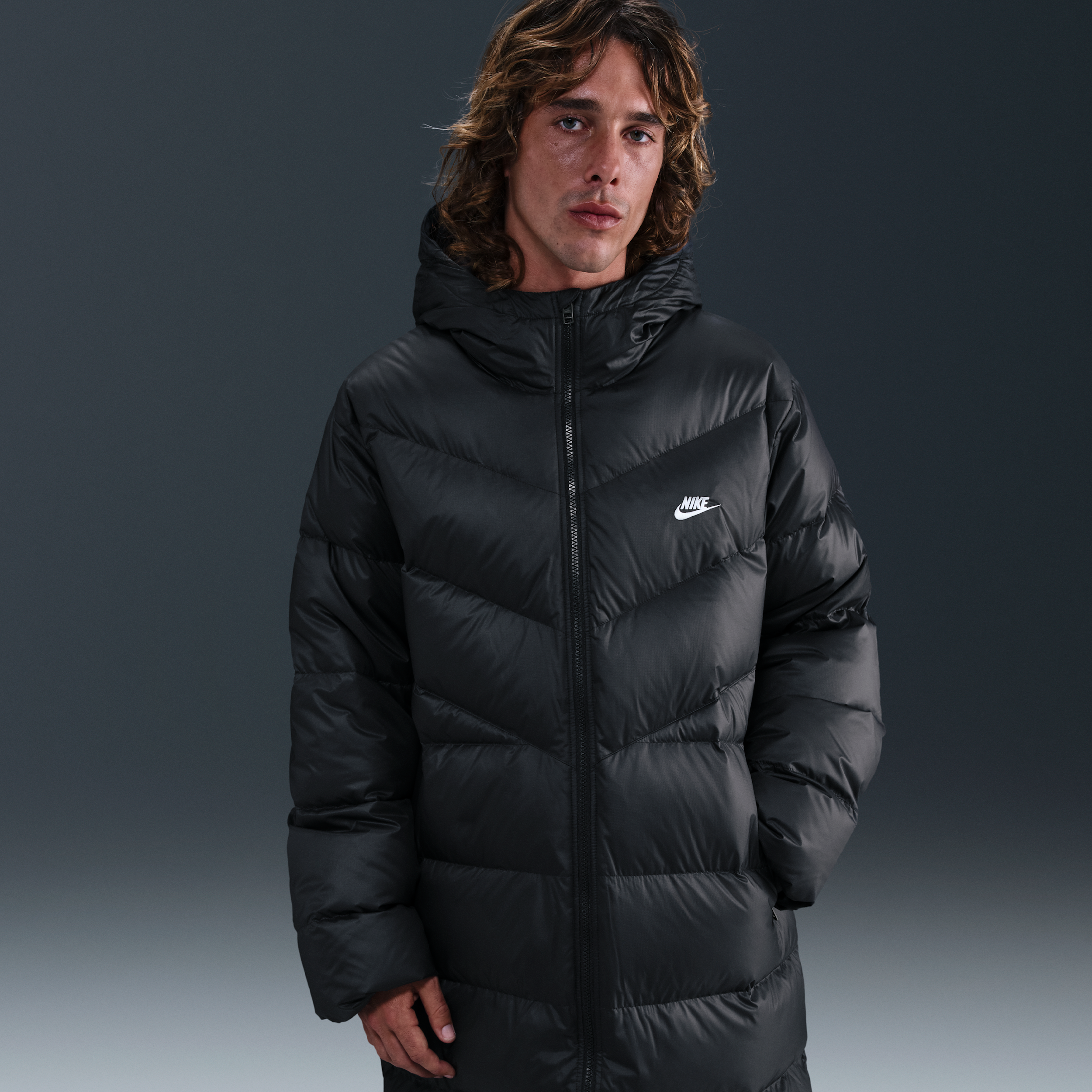Nike Windrunner-dunparka til mænd - sort
