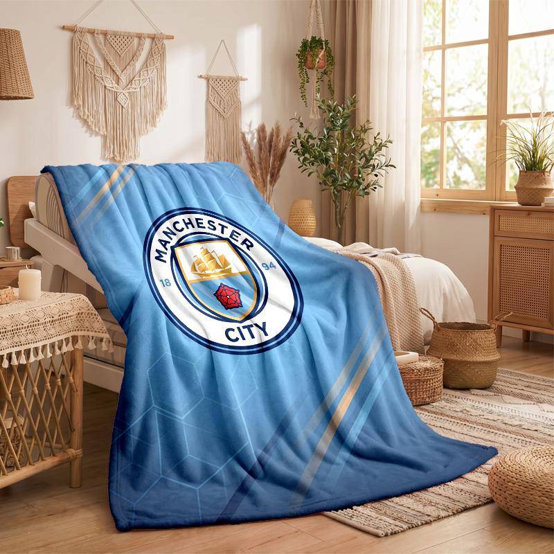 Manchester City Theme Fleece Blanket Cozy Soft Plush Blanket For Bedroom Couch Travel