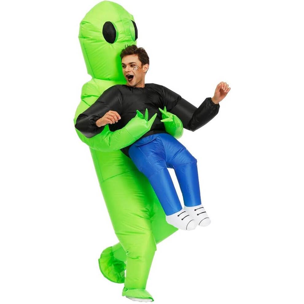 Halloween-kostumer til voksne, unisex, oppusteligt kostume med alien-bortførelse og integreret ventilator, én størrelse, der passer til de fleste,