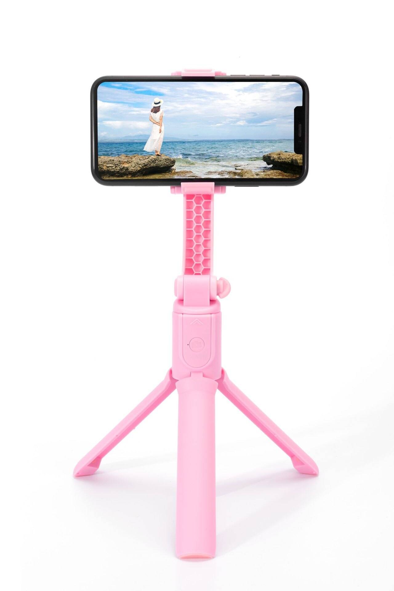 Selfie stick stativ smartphone gimbal bluetooth justerbar 2-- axel stabilisator för telefon xiaomi iphone samsung - Rosa