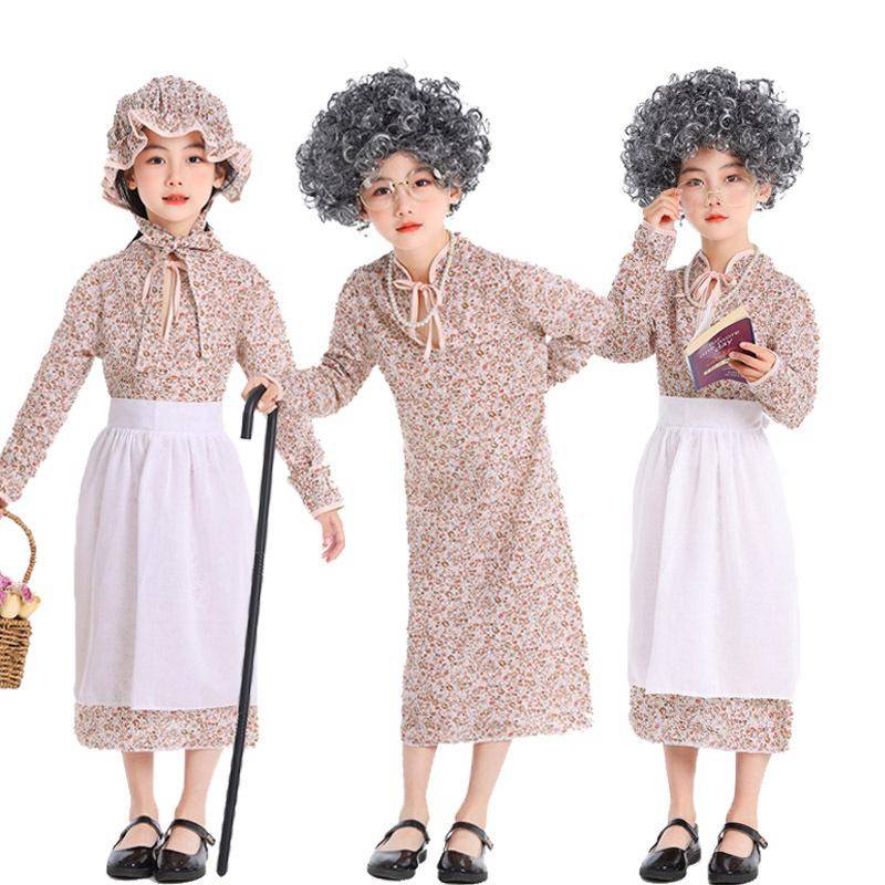 Halloween barn varg mormor cosplay mormor cos blommig klänning pastoralt drama kostym 130cm