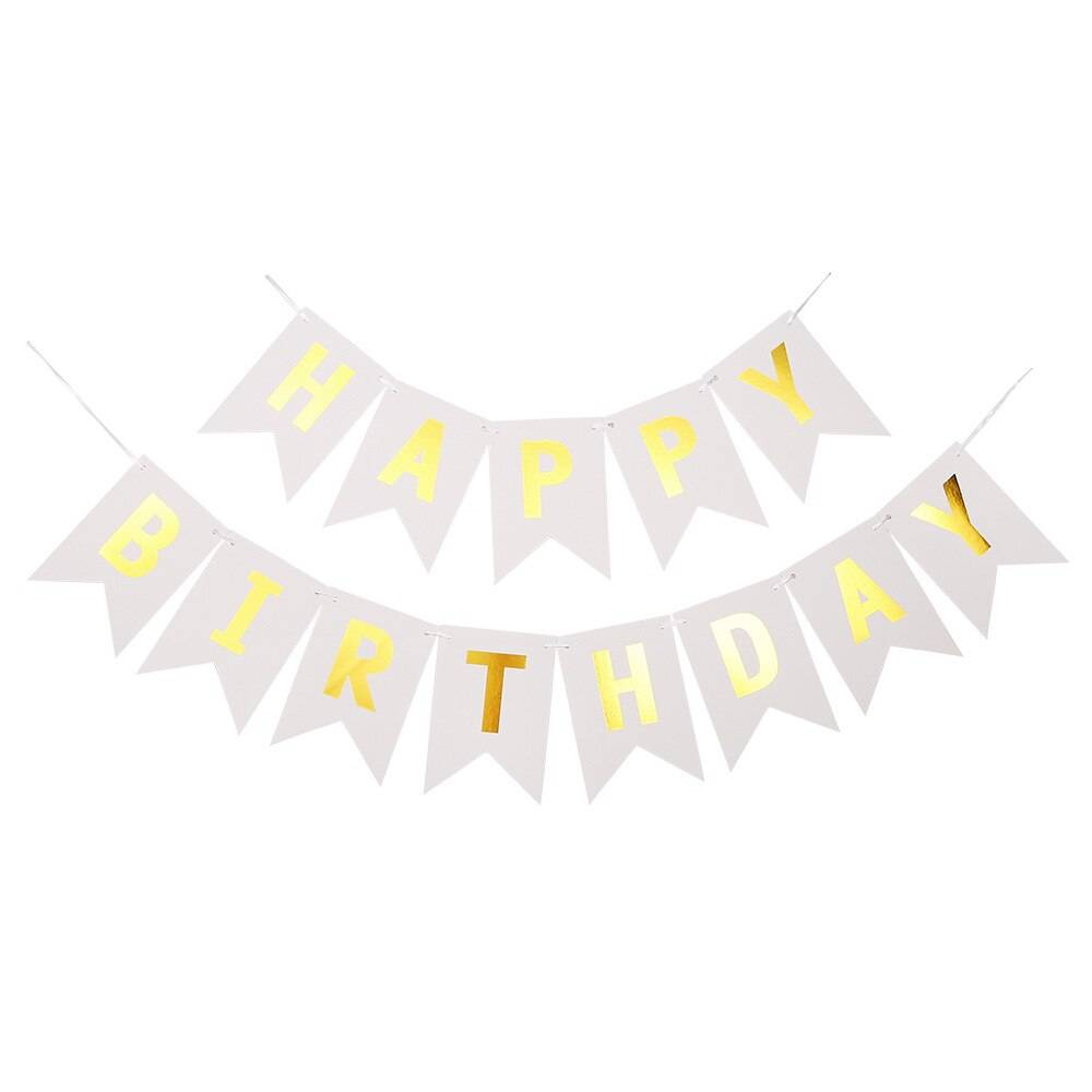 Flerfärgad grattis på födelsedagen bunting banderoll baby shower tapet vimplar svart guld vuxen party girlander streamers flaggor jl0061 - Pärlguld / L