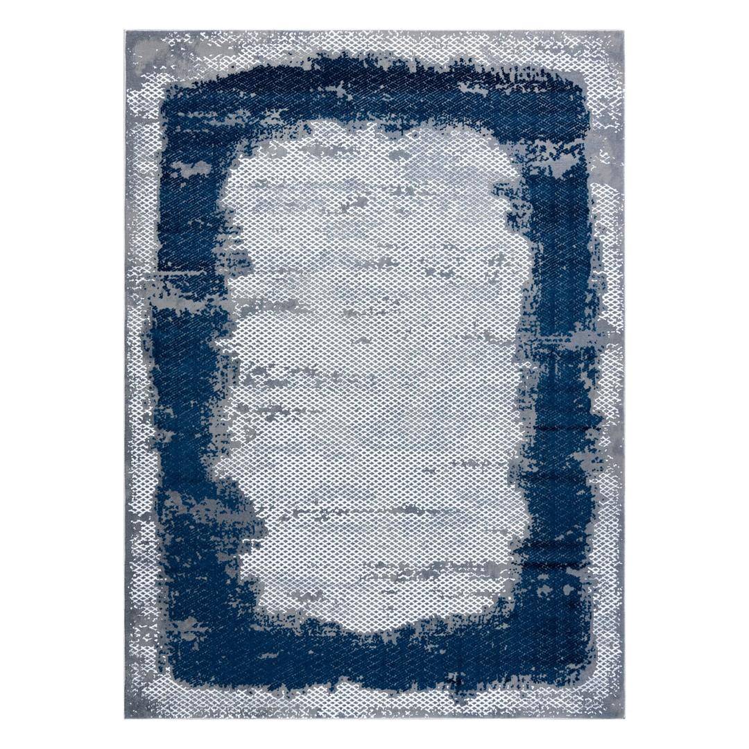 Gulvtæppe Hakano Iona Frame 80 x 150 cm - grå/marineblå