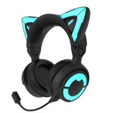 YOWU RGB Cat Ear Headphone 4, verbessertes kabelloses und kabelgebundenes Gaming-Headset mit ansteckbarem HD-Mikrofon – aktive Rauschunterdrückung, anpassbare Beleuchtung und Effekte per APP (Schwarz)