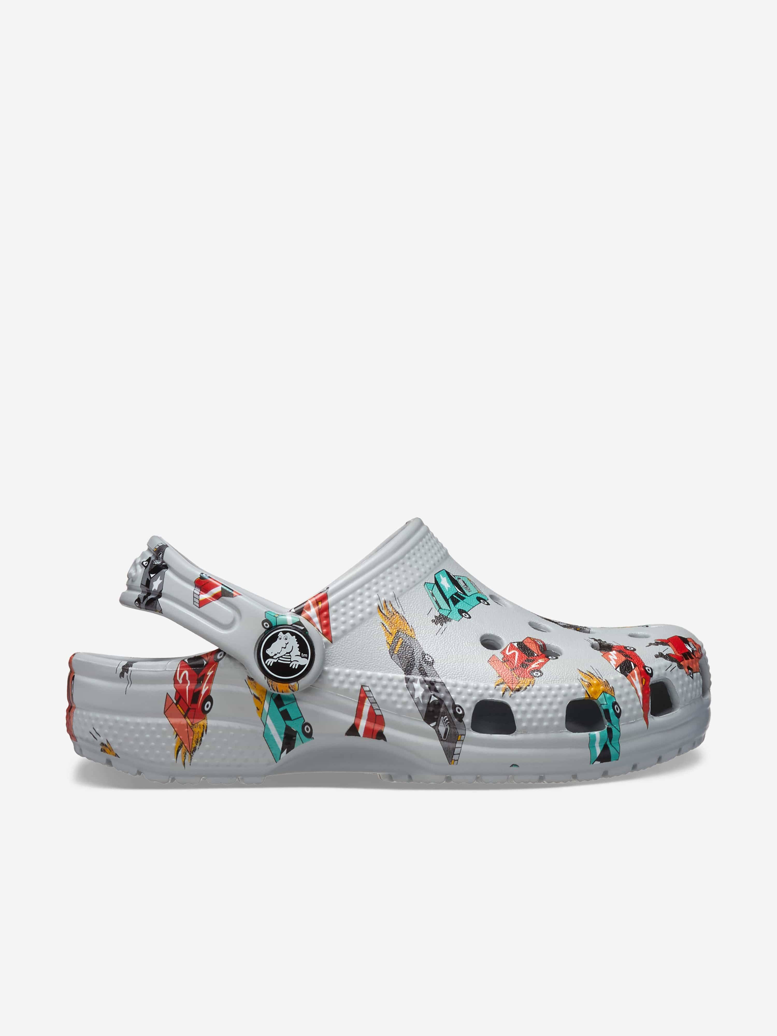 Crocs Boys Classic Race Cars Graphic Clog in Grey - Grey / EU 27 - 28 UK 10 US 10 (EU 27 - 28 UK 10 US 10)