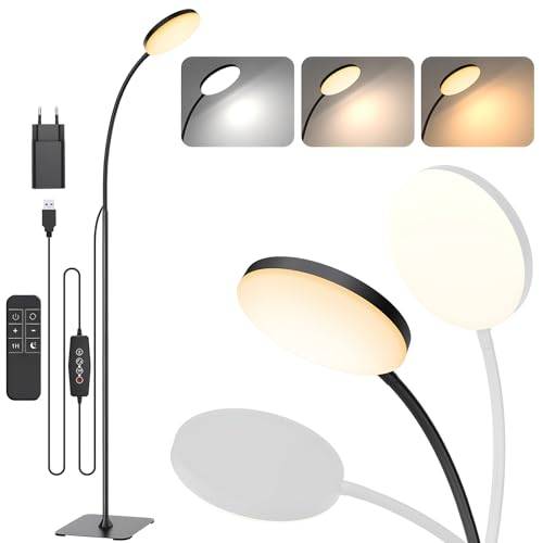 Mojimdo Golvlampa med fjärrkontroll, [3 färger & 10 ljusstyrkor] Slim LED läslampa stående, dimbar justerbar flexibel golvlampa för barnrum, kontor, vardagsrum, hörn sängbordslampa