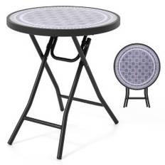 Runt uteplats soffbord med härdat glasskiva & Metallram Fällbart sidobord Grå