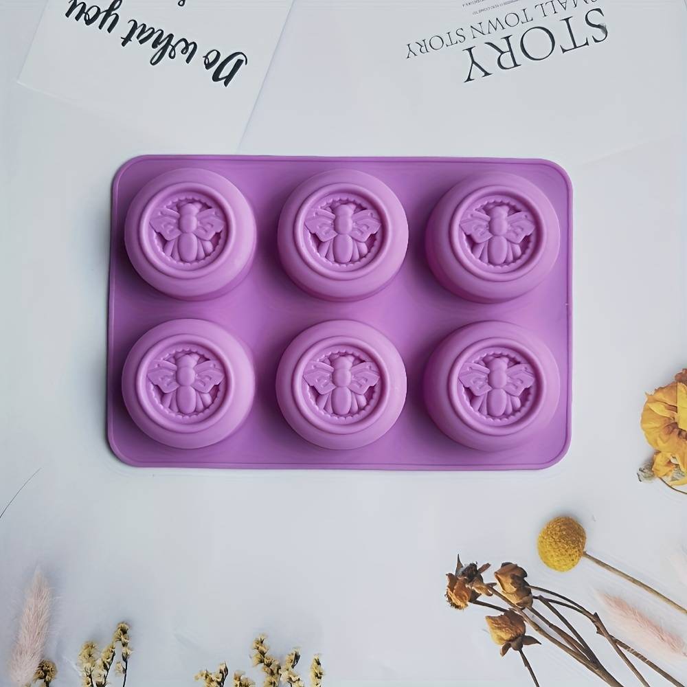 1pc 3d Handmade 4-cavity Silicone Round Bee Creative Soap Making Mold Aromatherapy Wax Sheet Tool Diy Handmade