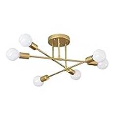 Sputnik Living Room Bedroom Decorative Chandelier Ceiling Lights Mid-Century Industrial 6-Head Iron Branching Ceiling Lamp Fixture E26 Semi Flush Mount Ceiling Pendant Light for Li