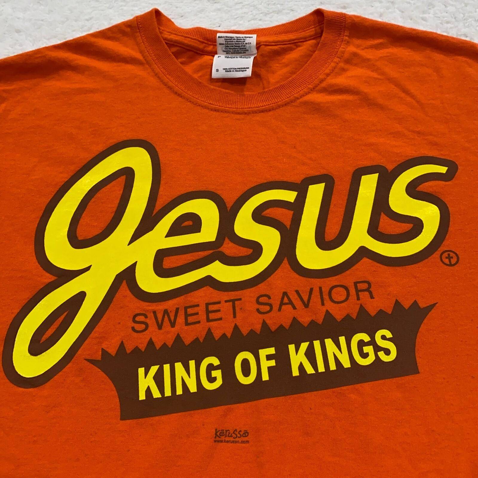 vintage 90-tal JESUS KUNGARS KUNG SÖT FRÄLSARE T-shirt XS gud bibel parodi cm brown
