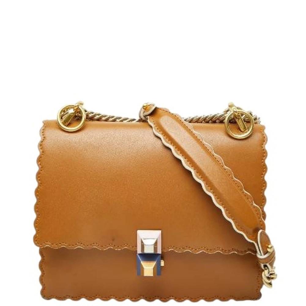 Fendi Vintage Pre-owned Kan I Mini Læder Kæde Skuldertaske - Vintage - Dame - Brun - ONE SIZE - Uld