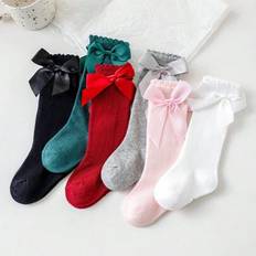 6 par flickstrumpor till mitten av vaden med rosettdesign, minimalistiska - Multifärgad (6-12M,1-2Y,2-6Y)
