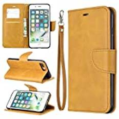 Apple iPhone 7 Plus/8 Plus fodral, SATURCASE PU-läder flip-magnet plånbok stativ kortfack skyddande fodral med handrem för Apple iPhone 7 Plus/8 Plus (gul)