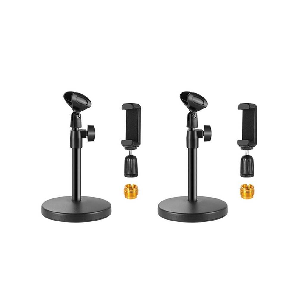 2X Desktop Microphone Holder,with Microphone Clip,Mobile Phone Holder,5/8inch Male to 3/8inch Female Metal Adapter