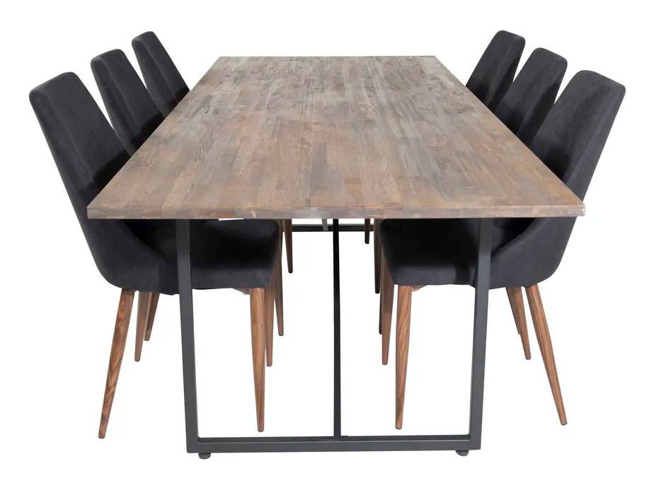 Venture Design Padang & Leone matgrupp Natur/svart 6 st stolar & bord 250 x 100 cm