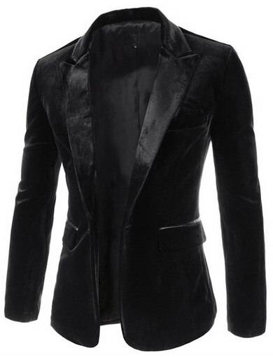 Zogaa höst vinter casual herr kavaj manchester lapptäcke herr företag en knapp slim fit masculino manlig kostym jacka kavaj - Svart / M