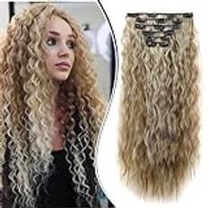 Dcbaboo Clip in Extensions hårdel, hårförlängning, vågig 6 st 50 cm, hårförlängningar, clips, hårförlängningar, som äkta hår, prisvärt, hårförlängning, syntetiska lockar, långa, ljusbrun/blond