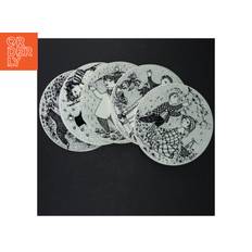 Dekorative vægplatter af Bjørn Wiinblad fra Nymölle (str. Ø. 15 cm. 5 styk)