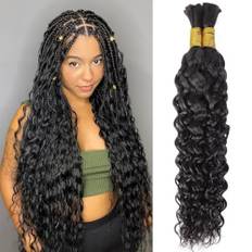 Rebasar Water Wave Hair 16 Tum Naturlig Svart Human Hair Bulk för Braiding No Weft Bundle Extensions för Boho Flätor Lockigt Mänskligt Hår 100g