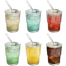 AYYDS 400 ml dryckesmugg med lock och sugrör, 6 glas smoothie bägare, kaffemuggar, iskaffe kopp, glasbägare dricksglas för juice kaffe vatten te