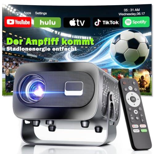 Miniprojektor 4K smart projektor 【Officiell app】med Full HD 1080P, 1000 lumen, autofokus och trapetskorrigering, 360° rotation, WiFi och Bluetooth, för mobiltelefon, HDMI, TV-stick