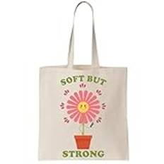 Functon+ Soft But Strong Flower Holding A Knife Canvas Tote Bag Natural, Beige färg