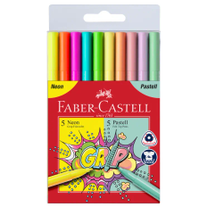 Faber-Castell grip tusser, 10 stk pastel og neon