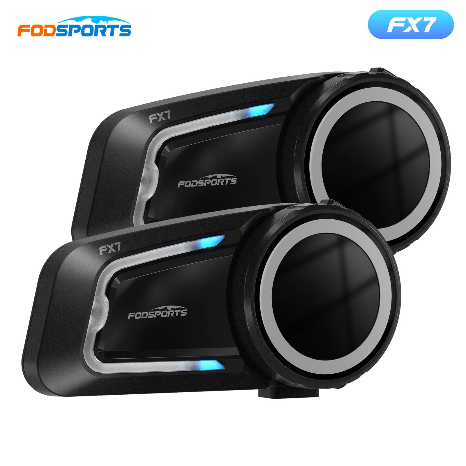 2pcs Fodsports FX7 Mesh Motorcycle Intercom Bluetooth Helmet Intercom Headset,BT5.4,10 Rider 2000M,Support APP.