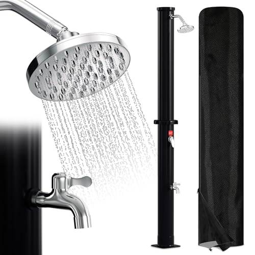 Cecaylie Soldusch, 20 liter, sol, trädgårdsdusch, energibesparande, svart med svängbart regnduschhuvud och vattenkran, trädgårdsslanganslutning, utan strömanslutning, pooldusch, camping