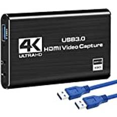 DIGITNOW ljudvideoinspelningskort, 4K HDMI USB 3.0 inspelningsadapter videoomvandlare 1080P 60fps bärbar inspelningsenhet för videospelinspelning direktsändning, stöder PS4 Xbox One-kamera