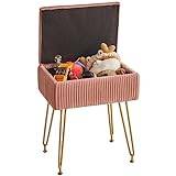 YMYNY Sminkpall med förvaringsutrymme, fyrkantig pall i sammet, modern multifunktionell sminkpall för sovrum, vardagsrum, kontor, gyllene ben, 40 x 29,5 x 48 cm, rosa HBD024P
