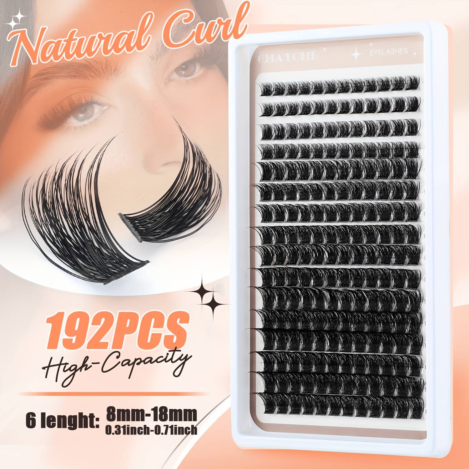 192pcs Diy Lash Clusters 8-18mm Mix Natural Fluffy Wispy Individual Eyelash Extensions, High-capacity Soft Long-lasting Reusable False Lashes For Beginners