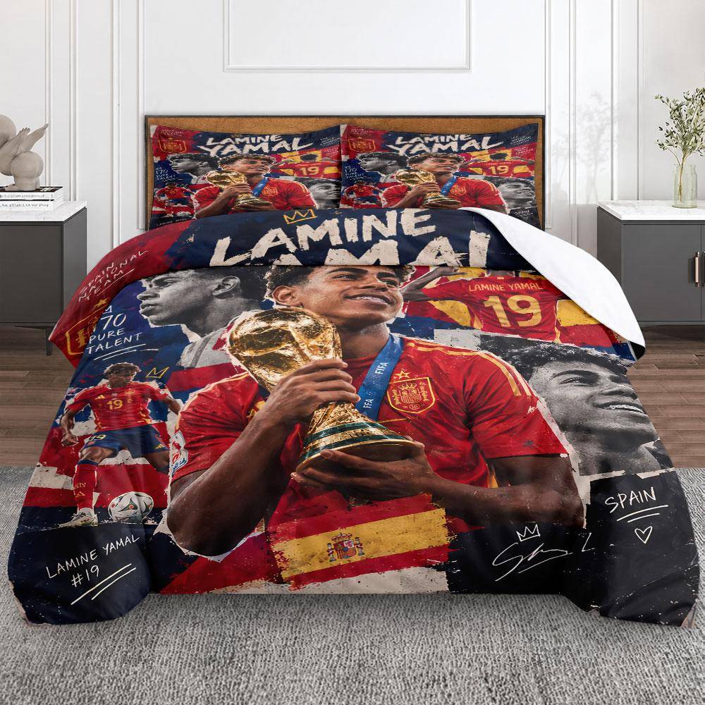 Timeless Lamine Yamal World Champion Red Bedding Set, Reversible Duvet Cover Set for Any Season, Elegant Bedding Set for Bedroom