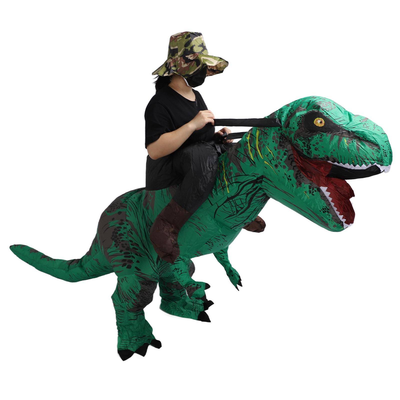Uppblåsbar Dinosauriedräkt för Vuxen Vattentät Rida På T Rex Rolig Uppblåsbar Dräkt för Halloween Cosplay Fest Utklädningsleksak Grön black