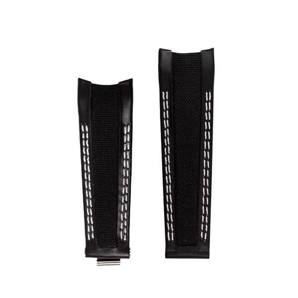Sort læder urrem i Cordura fiber baseret stof, m. hvid syninger, her 20 mm