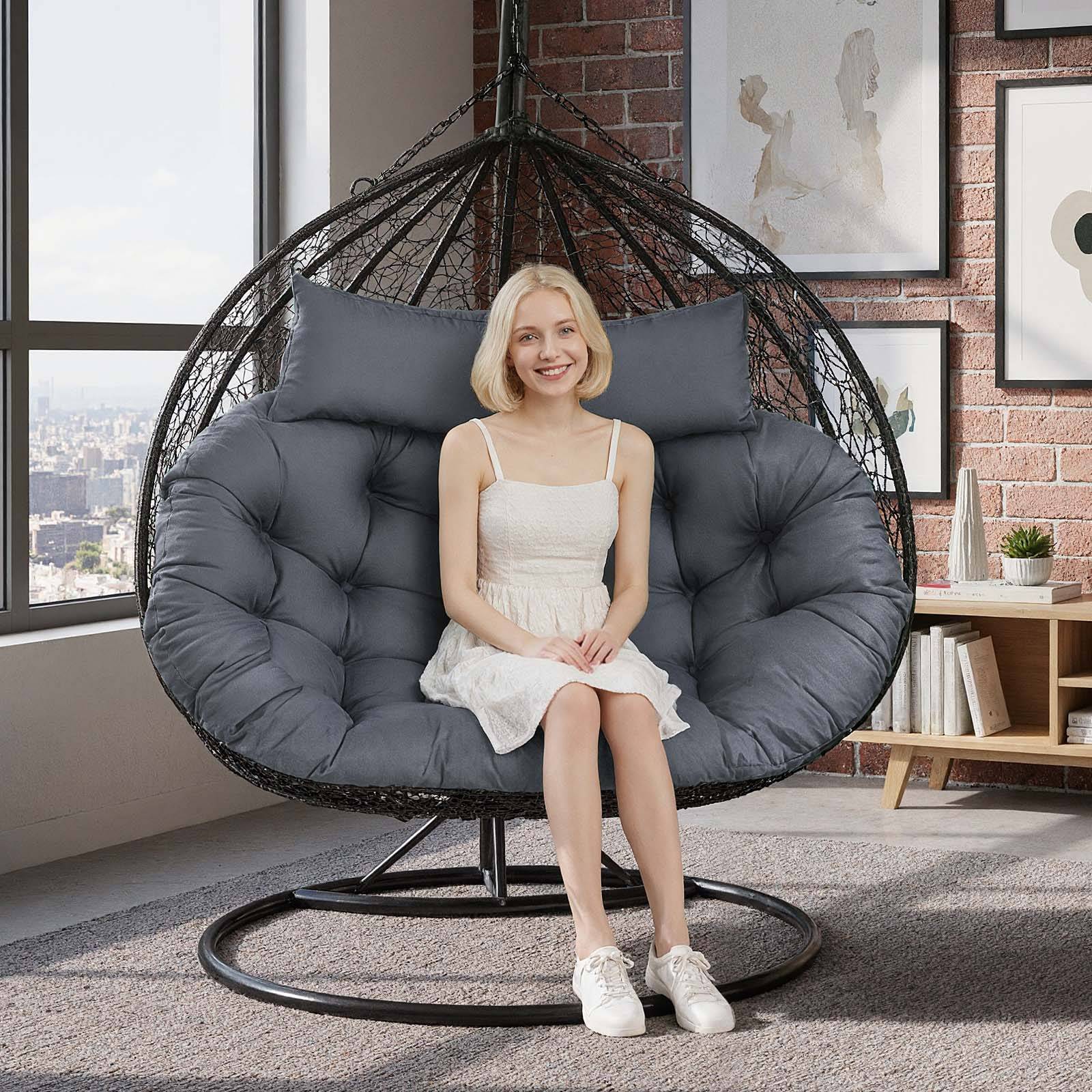 Thickened Waterproof Double Egg Chair Cushion Replacement Outdoor Indoor 2 Seater Swing Chair Cushion for Patio Garden Balcon
