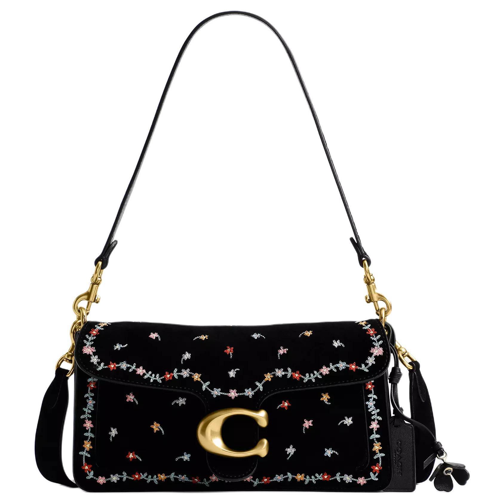 Coach Tabby 26 Logobroderad Blommig Dekoration Yttre Fick med Dragkedja Läderhandväska Mellanstor Damhandväskor Svart CCW94-B4BK black