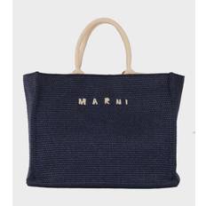 Large Raffia Tote Bag Dark Blue/Light Beige