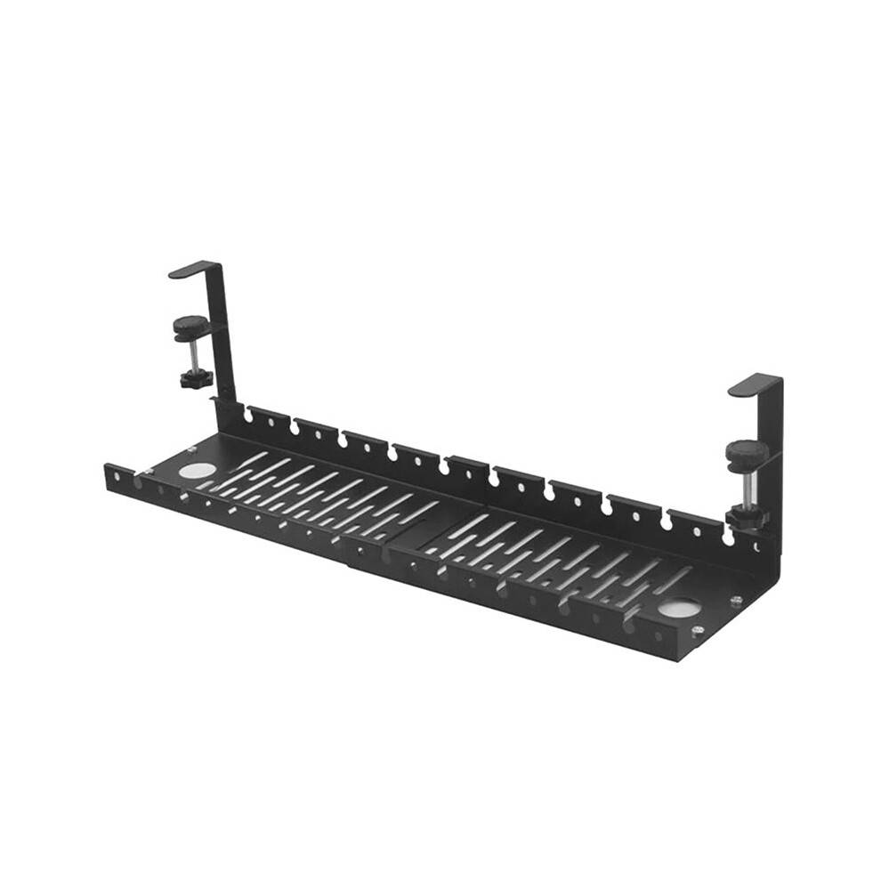 No Drilling Extendable Under Desk Cable Management Cable Tray Under Desk with Clamp Retractable Power Strip Cord Holder