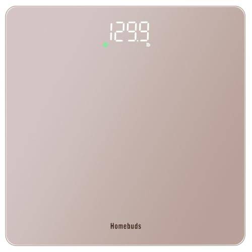 Homebuds Digitala Badrumsvågar, Hög Precision 0,05kg Av Vår Professionella Fabrik Sedan 2001, Digital Kroppsvåg Steg-On och Vit LED för Enkel Visning, 3xAAA Ingår, 182kg, Roséguld