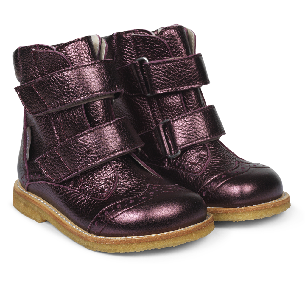 TEX-støvle m. velcro, Blomme shine - 32