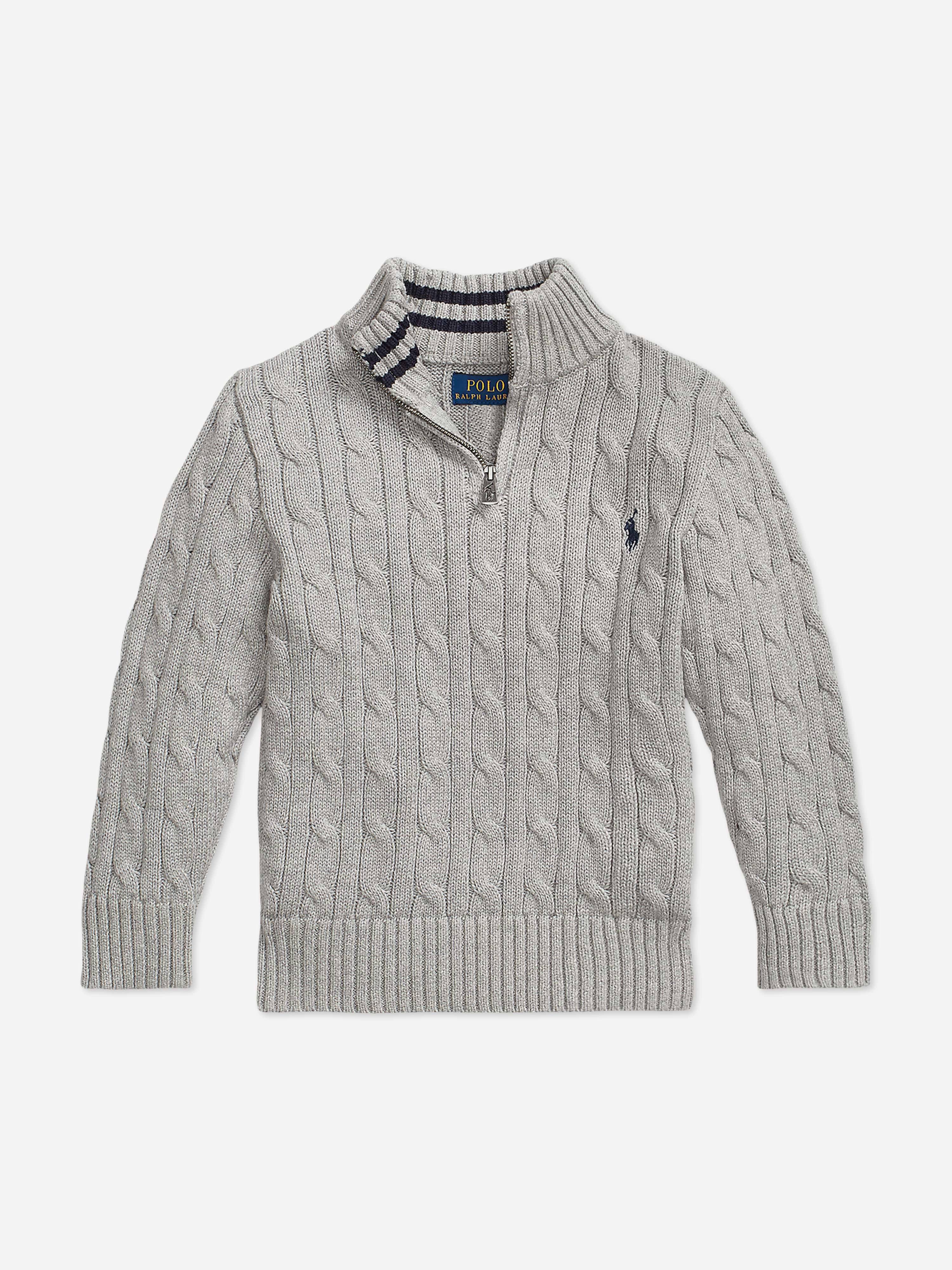 Ralph Lauren Boys Cable Knit Half Zip Jumper in Grey - Grey / 6 Yrs