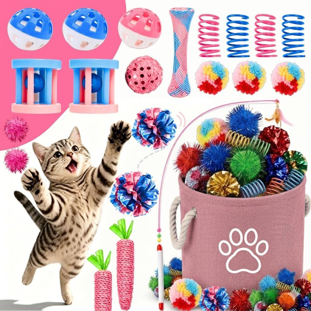 23pcs Random Cat Toys | Colors And Styles , Mixed Plastic Pet Toy Set, Interactive Teaser Toys For Kittens, Providing A Fun Experience, Ideal For Kittens