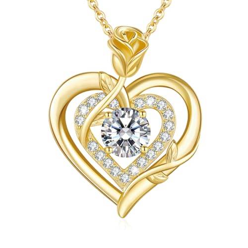 LAVUMO Moissanite Halskette Damen Silber 925 Herz Rose Schmuck Geschenke