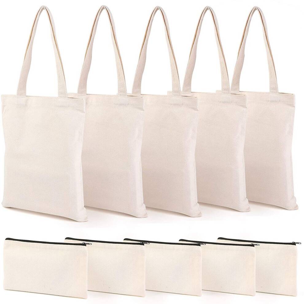Canvas Pencil Pouch Tote Bags Set,DIY Blank Makeup Bags with Zip Canvas Pen Case DIY Reusable Shopping Grocery Bag