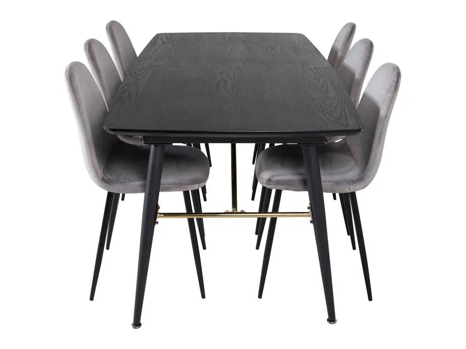 Venture Design Black Veneer & Polar spisegruppe Sort/grå 6 st stole & borde 180 x 85 cm